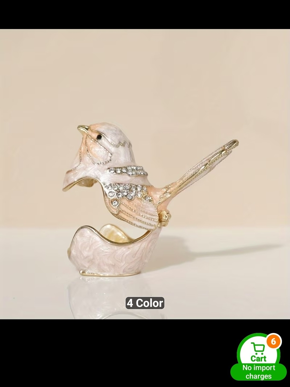 Pink Enamel Crystal Bird Ring Holder